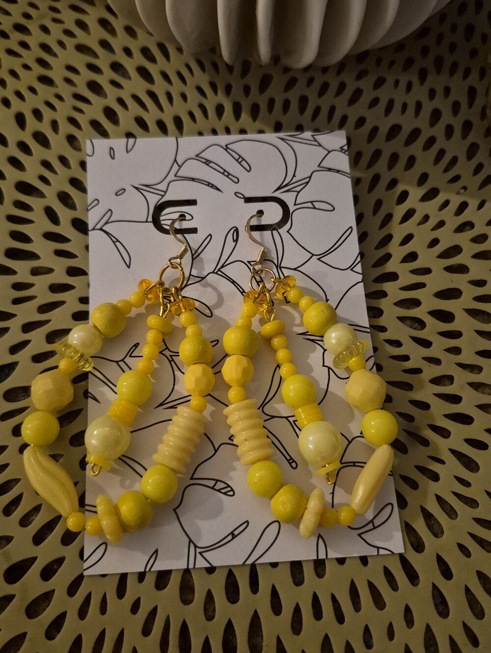 Yellow Beaded Dangle Earrings